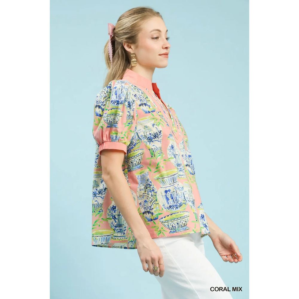 Umgee Abstract Print V-Neck Top - Picture 2 of 5